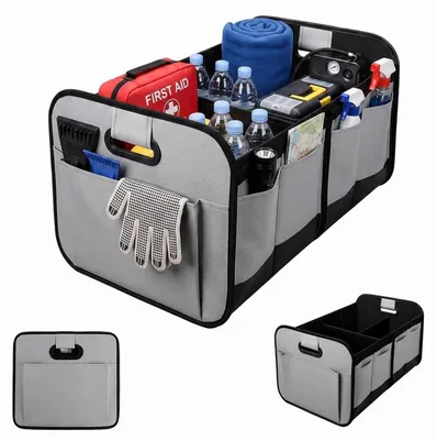 Productafbeelding van Opvouwbare autokofferorganizer, opbergbox met compartimenten, grijs, 56x40x26 cm