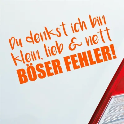 Produktbild von Auto Aufkleber Du denkst ich bin klein, lieb & nett Böser Fehler! 19,5x9,5 cm Orange Sticker Heckscheibenaufkleber