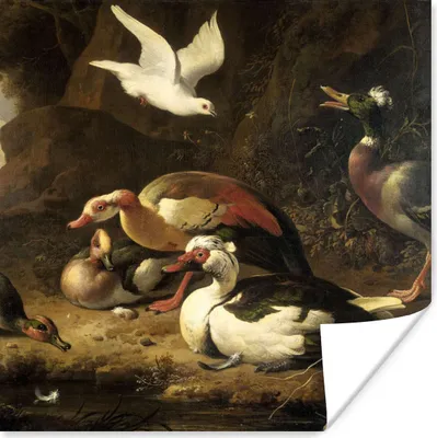 Produktbild von MuchoWow® Poster Enten - Gemälde von Melchior d'Hondecoeter 75x75 cm - Wand Dekoration