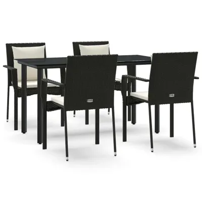 Produktbild von vidaXL 5-tlg. Garten-Essgruppe mit Kissen Schwarz Poly Rattan