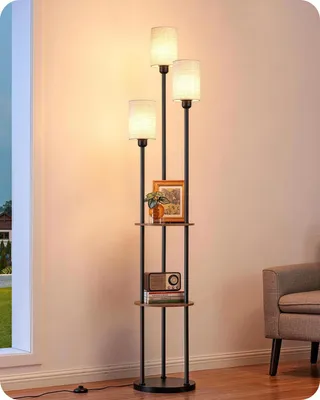 Image de Lampadaire LED avec 3 Lampes et Étagère, Design Moderne