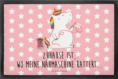 Produktbild von Mr. & Mrs. Panda Schmutzmatte Einhorn Näherin 40 x 60 cm - Rot Pastell - Geschenk, Schmutzfangmatte, Unicorn, fußmatte, Bodenvorleger, Fussmatte, Einhörner, Basteln