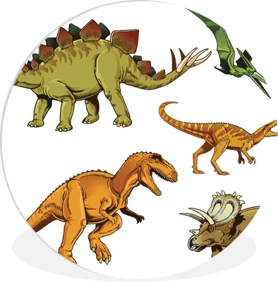 Produktbild von MuchoWow® Rundes Wandbild - Runde Bilder Dinosaurier - Zeichnung - Jungen - Kinder Ø 30 cm Kreis Wanddekoration Kunststoff - Wandkreis - Wandschmuck - Schlafzimmer - Bilder - Der Kreis - Kunst für die Wohnung - Plastik - Kunstdruck - Wandbild