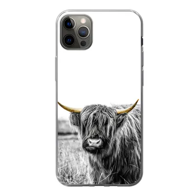 Produktbild von MuchoWow® Handyhülle Schutzhülle Hülle für iPhone 12 Pro Max Schottischer Highlander - Gold - Schwarz - Weiß Silikon Softcase Handy Hülle - Hartschale