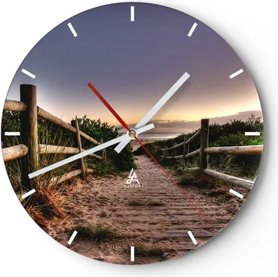 Produktbild von Wanduhr - Rund - Glasuhr - Pfad Landschaft Himmel - 30x30cm - Schleichendes Uhrwerk - Lautlos - zum Aufhängen bereit - Dekoration Modern - Wanddekoration aus Glas - C3AR30x30-0143