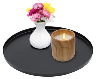 Image de Plateau métallique décoratif avec bord, noir