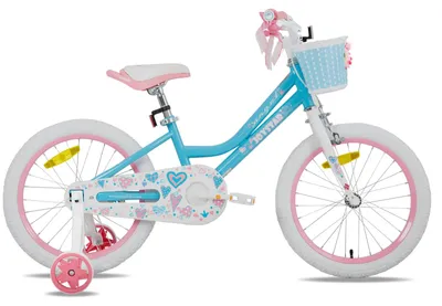 Obrázek produktu pro Dětské kolo Angel – 18 palců (46 cm) – dívčí model – s bočními podpěrami a košíkem – ruční brzdy vpředu i vzadu – ocelový rám – modrá barva