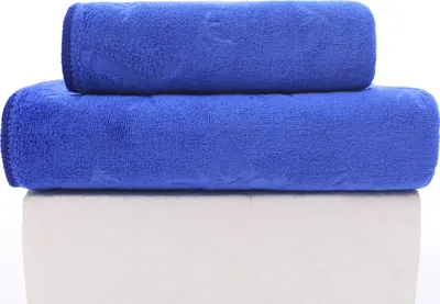 Produktbild von FEBE Handtücher Badetuch 70x140 + 50x100 cm Blau Handtücher Set Badehandtuch Frottee mit Bambus Muster Mikrofaser Towel