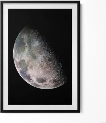 Produktbild von Mond am schwarzen Himmel– Wandbild mit Rahmen – Gerahmtes Bild  – Wanddekoration – 70x100 cm –  Schwarz Rahmen