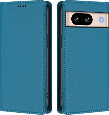 Produktbild von Handyhülle für Google Pixel 8, Kunstleder Klapphülle Stoßfeste Magnetische Hülle mit Ständer Blau
