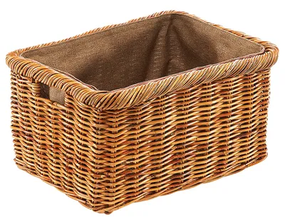 A wicker basket with a fabric lining, presented against a white background.