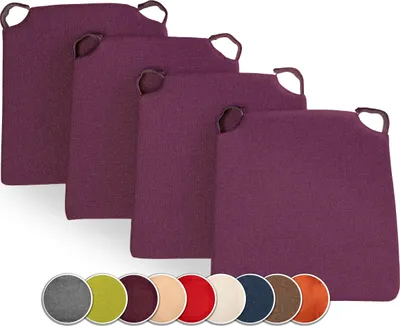 Produktbild von sunnypillow 4er Set Stuhlkissen mit Klettverschluss Polsterauflage Auflage für Stühle | Indoor / Outdoor | Sitzkissen Sitzauflage | Maße: 42 (vorne) | 35 (hinten) x 40 x 5 cm | Violett |