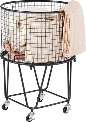 Produktbild von Wäschewagen - Runder Wäschesammler/Wäschekorb - 360°-Lenkrollen - 40 L Volumen - 27 kg Tragkraft - Robuster Kohlenstoffstahl - Auch als Einkaufswagen
