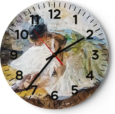Produktbild von Wanduhr - Rund - Glasuhr - Ballerina Mädchen Öl - 40x40cm - Schleichendes Uhrwerk - Lautlos - zum Aufhängen bereit - Dekoration Modern - Wanddekoration aus Glas - C4AR40x40-4756