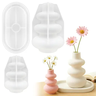 Image de Moules en silicone pour vases - Ensemble de 3 pièces pour résine époxy - Moules de coulage DIY pour la fabrication de vases