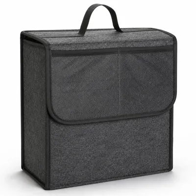 Image de Organisateur de coffre en feutre VINATO, sac de coffre de voiture avec fermeture velcro et 2 sacs en filet, organisateur de coffre de voiture, sac à fermeture velcro pour outils, produits d'entretien automobile et accessoires (29x15x30 cm)