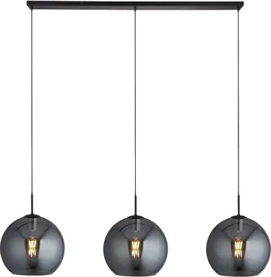 Immagine prodotto di Lampada a sospensione vetro fumé metallo E27 H: max. 241 cm nero fumé grigio 3 luci globo design retrò