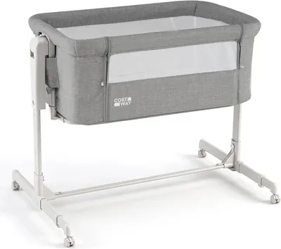 Produktbild von COSTWAY 3 in 1 Baby Beistellbett, Babybett mit 6-stufiger Höhenverstellung & 4 Räder mit Bremse, Wiege, Kinderbett für Neugeborene 0-6 Monaten, Grau