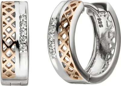 Produktbild von JOBO Creolen 925 Sterling Silber bicolor vergoldet 10 Zirkonia Ohrringe Silbercreolen