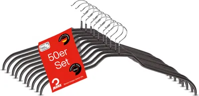 Produktbild von MAWA Kleiderbügel, 50er-Set, rutschfest, 41 cm, Schwarz, robust & ergonomisch