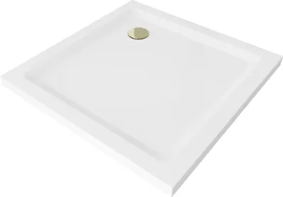 Immagine prodotto di Mexen Flat piatto doccia quadrato slim 80 x 80 cm, bianco, sifone dorato - 40108080G