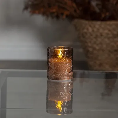 Zdjęcie produktu dla Świeca Led szklana woskowa FLAMME LEAF brązowa 10cm
