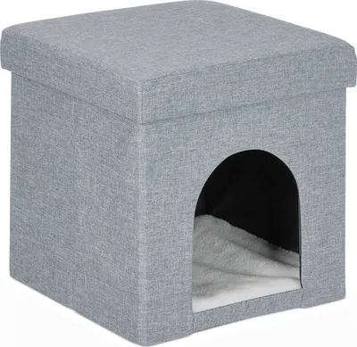 Produktbild von Relaxdays Katzenhöhle, Rückzugsort für Katzen und kleine Hunde, Indoor Tierversteck, HxBxT: 38,5 x 37 x 37 cm, hellgrau