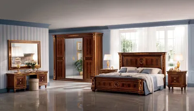 Produktbild von Schlafzimmer Set Bett Nachttisch Kommode Spiegel Hocker 7tlg. Barock Rokoko