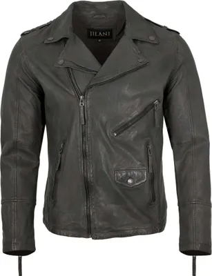 Produktbild von Jilani Collection - Herren Lederjacke Bikerjacke Lammnappa grau : 50