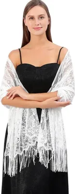 Zdjęcie produktu dla Stylowy koronkowy szal biały - elegancki dodatek KP33772