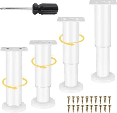 Zdjęcie produktu dla Regulowane nóżki meblowe, 12-18 cm - stal nierdzewna - z wkrętami - stabilne do mebli