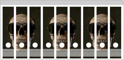 Produktbild von Wallario Ordnerrücken Sticker, selbstklebend für breite Ordner, 9 Stück, Motiv Totenschädel mit cooler Sonnenbrille