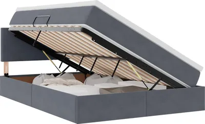 Produktbild von vidaXL Aufbewahrungsbett mit Kopfteil Dunkelgrau 140 x 190 cm Samt