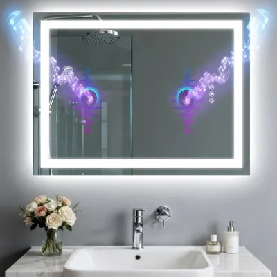 Obrázek produktu pro LED zrcadlo do koupelny - Zrcadla do koupelny - Zrcadlo na líčení - Osvětlené zrcadlo - Bluetooth zrcadlo