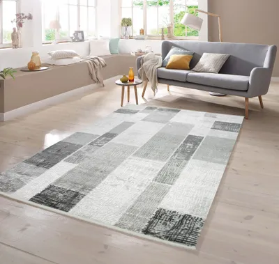 Produktbild von Designer Teppich Wolle in Grau Creme Größe - 80 x 150 cm