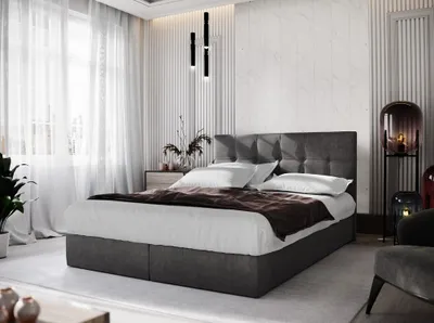 Zdjęcie produktu dla Łóżko boxspring ze schowkiem PURAM – 200 x 200, ciemnoszare