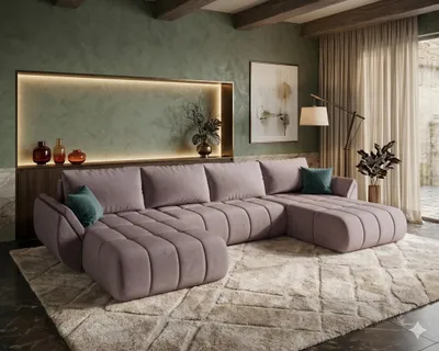 Image de Canapé d’angle SYDNEY PREMIUM U vert velours Monolith 37 - fonction couchage, coffre de rangement pour la literie
