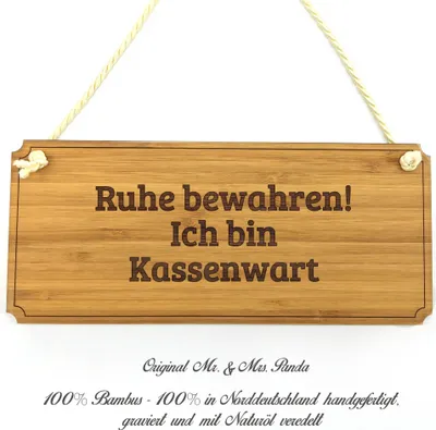 Produktbild von Mr. & Mrs. Panda Schild Kassenwart - Geschenk, Türschild Holz, Infotafel, Landhaus, Rente, Werbeschild, Graviert, Shabby, Beruf, Geschenkidee, Wegweiser