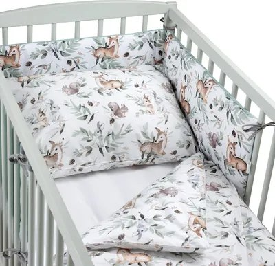 Produktbild von Pepi 4-teiliges Bettwäsche-Set für Babybett 60_120 mit Spannbettlaken und Seitenschutz Green Groove
