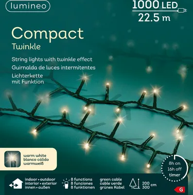 Produktbild von Lumineo Lichterkette COMPACT TWINKLE 1000 LED 22,5 m warm weiß, grün