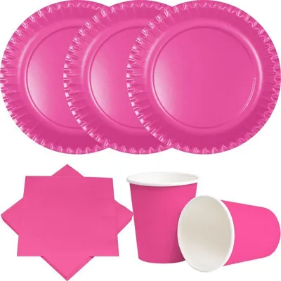 Produktbild von Party Deko Set pink 120 tlg. Einweggeschirr für 30 Personen Teller, Becher, Servietten Hochzeit Geburtstag