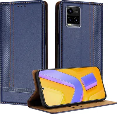 Produktbild von Handyhülle für Vivo Y21S/Y33S Leder Flip Klappbare Schutzhülle mit Standfunktion Blau