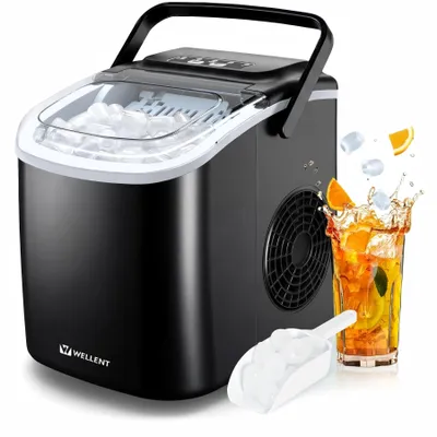 Produktbild von Eiswürfelbereiter,Tragbarer Eiswürfelmaschine,9 Eiswürfel/6 Min,12 kg/24 H,2 Eiswürfelgrößen, selbstreinigende Eismaschine für Zuhause,Küche,Büro
