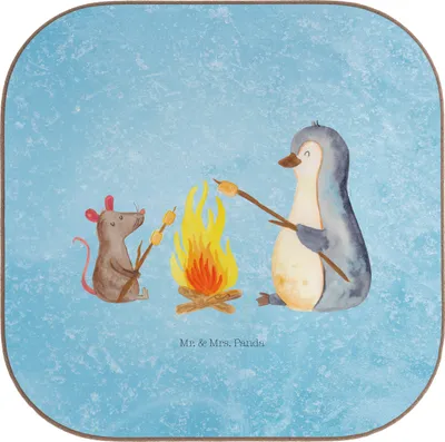 Produktbild von Mr. & Mrs. Panda Untersetzer für Gläser Pinguin Lagerfeuer - Eisblau - Geschenk, Liebe, Marshmallows, Tischuntersetzer, Glas, Neustart, Coaster, gläseruntersetzer, Maus