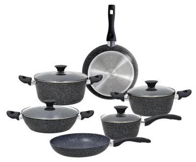 10-tlg. Kochgeschirr-Set, Aluminium, Antihaft, schwarz, Induktion