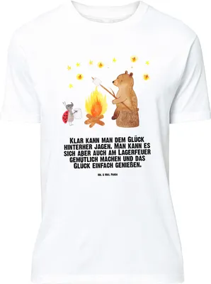 Produktbild von Mr. & Mrs. Panda Größe L T-Shirt Bär & Marienkäfer Lagerfeuer - Weiß - Geschenk, mit Spruch, Teddy, Tshirt, Shirt