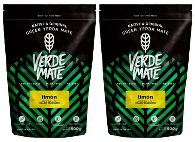 Produktbild von Verde Mate - Mate Tee Set Limon 2x500g - Dicke Blätter 5mm - Zitronengras & Zitronenschale - Luftgetrocknet, Mild - Yerba Mate Brasilien 1kg