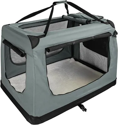 Produktbild von Faltbare Hundebox Transporttasche Transportbox Auto Hunde Box | XXL - 90 x 60 x 65 cm, Dunkelgrau, Katze, Kaninchen, Groß, Transport, Tasche