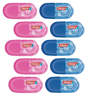 Produktbild von tesa Mini Korrekturroller ecoLogo - Band zur Korrektur auf Papier - Klein und ergonomisch - 6 m x 5 mm (10er Pack)