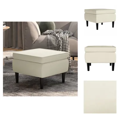Image de vidaXL Tabouret avec pieds en bois Crème Velours - Chaises pliantes & tabourets